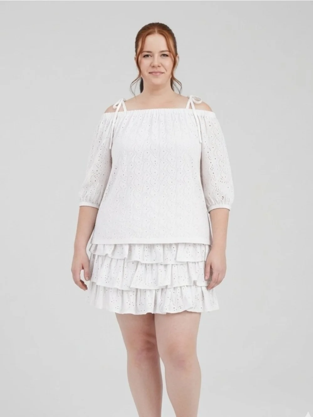 Michael Kors White Off-Shoulder Eyelet Shirt 3X Large